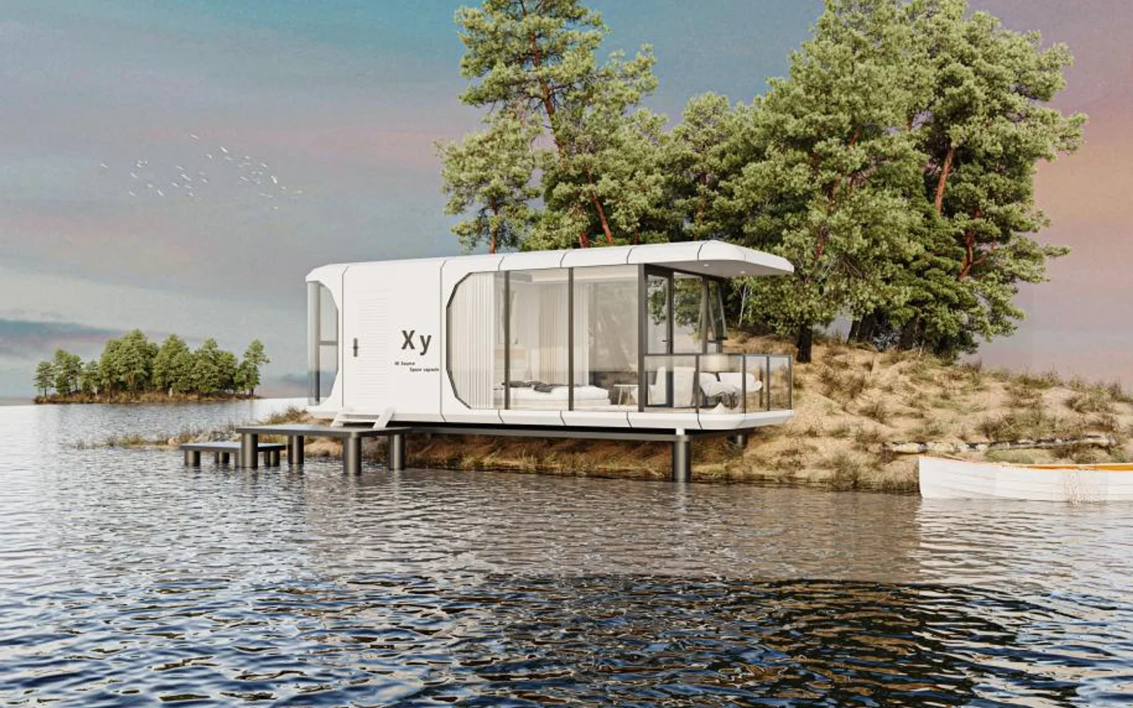Premium prefabricated cabin integrated into a quiet waterside destination