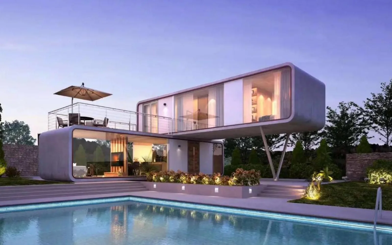 Large two-level Podcabin beside a swimming pool