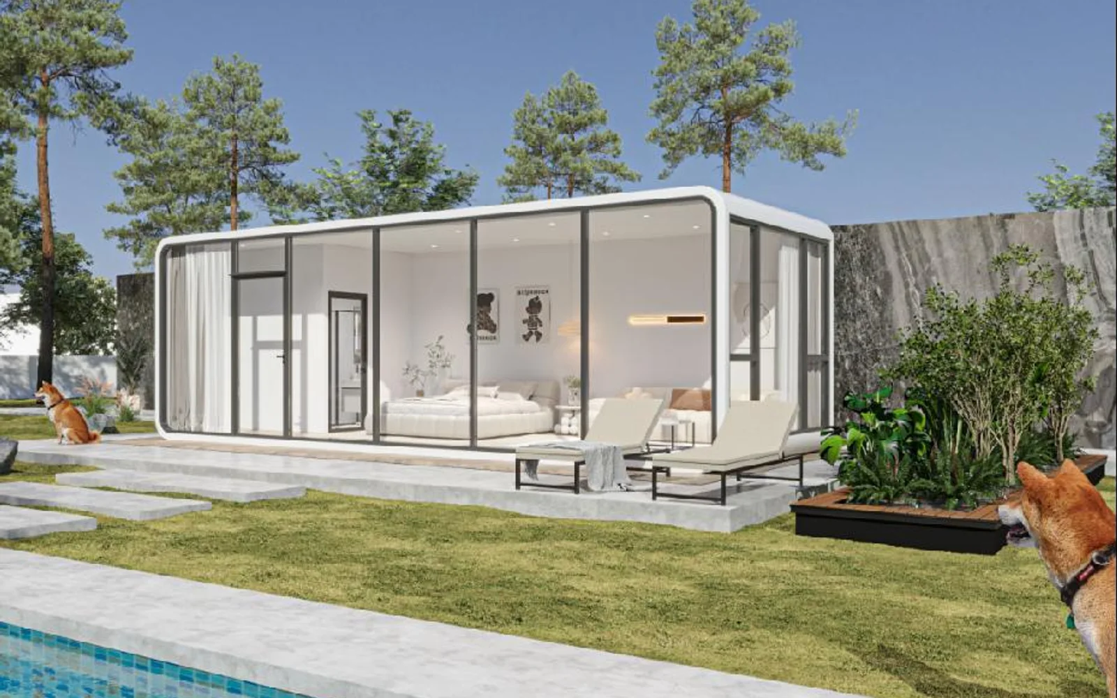 Mid-size Podcabin arranged as a poolside guest suite